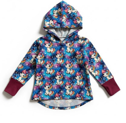 Blue Unicorn Print Hooded T-shirt