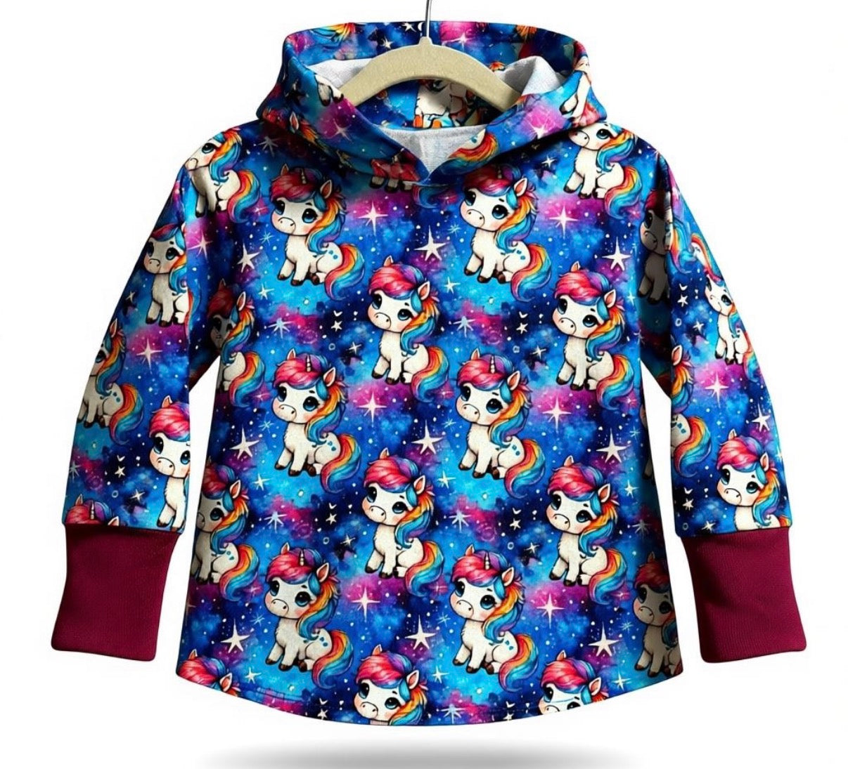 Blue Unicorn Print Hooded T-shirt