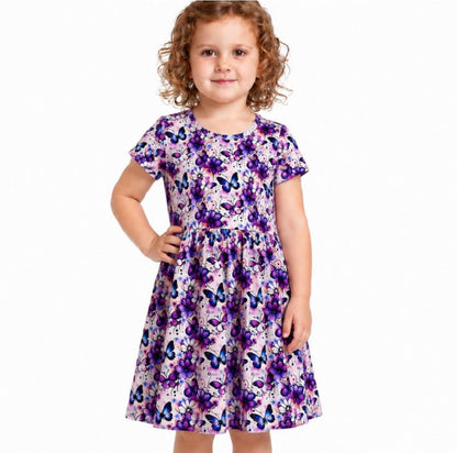 Purple Butterfly Short Sleeve Play Date Dress Stretch Knit