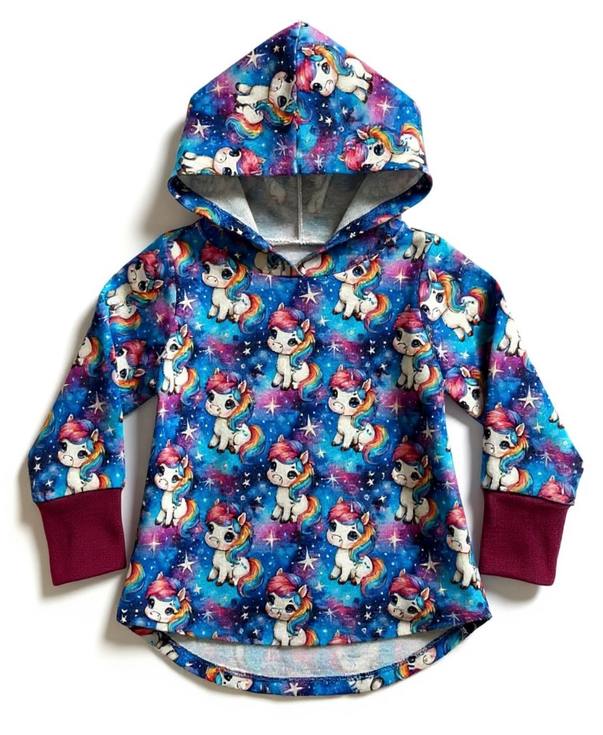 Blue Unicorn Print Hooded T-shirt