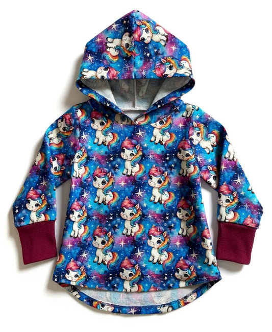 Blue Unicorn Print Hooded T-shirt