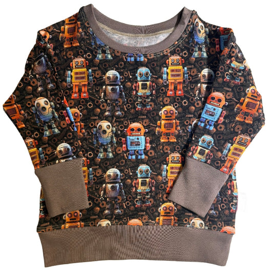 Brown ROBOT Print Crew Neck Dolman Lounge Shirt