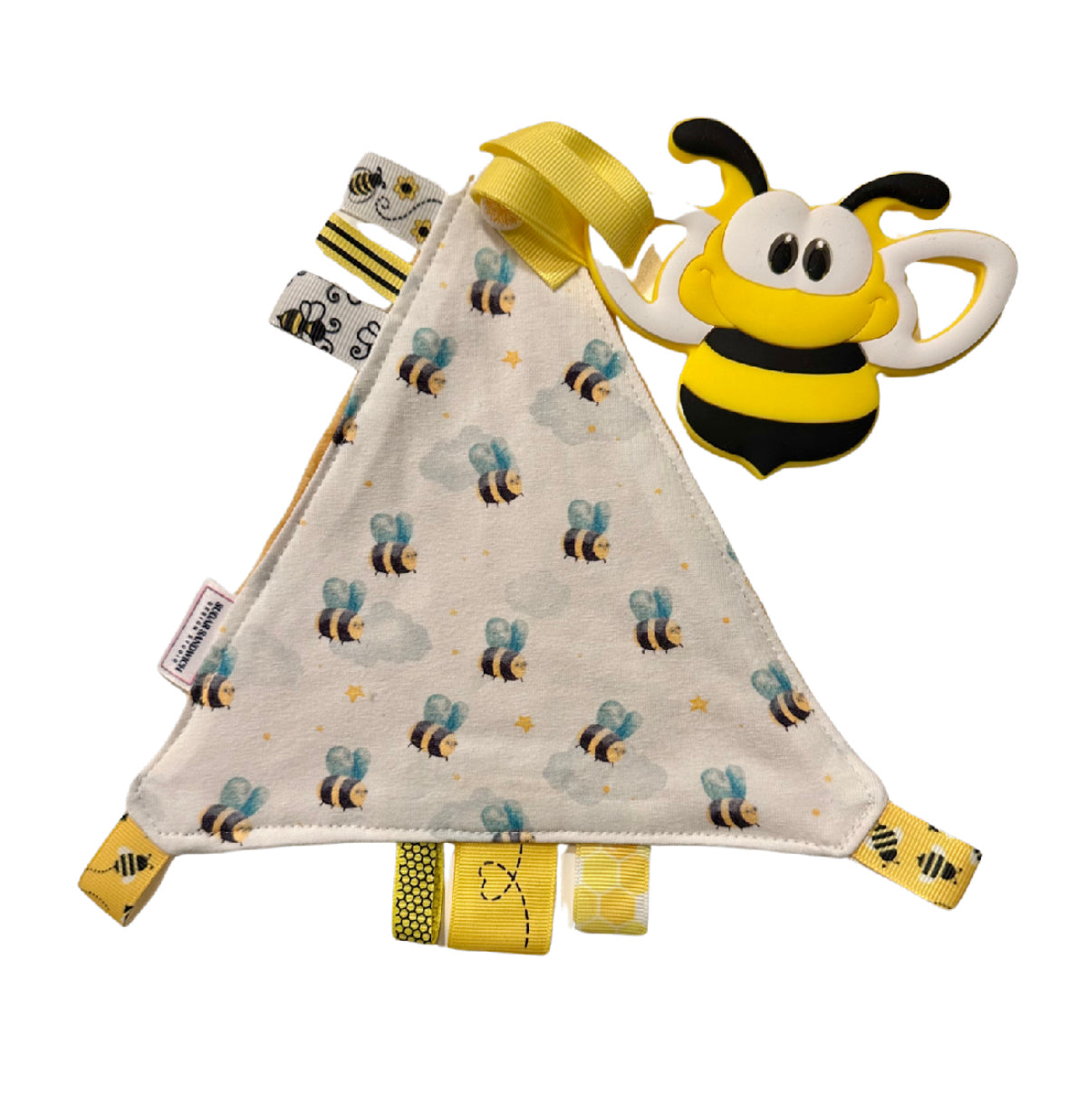 Bumblebee Triangle Shaped Crinkle Toy with Soother Clip Silicone Teether Food-safe Pendant