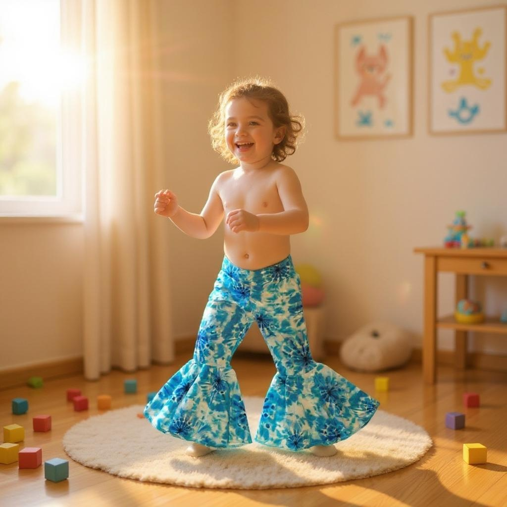 Blue Tie Dye Print Twirly Circle Bell Pants