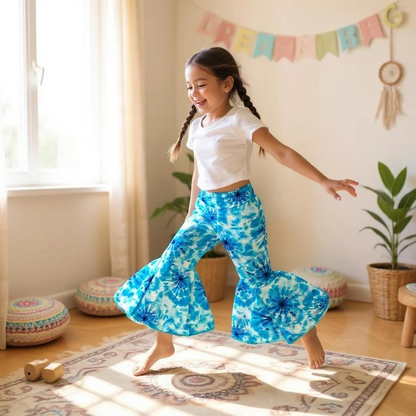 Blue Tie Dye Print Twirly Circle Bell Pants
