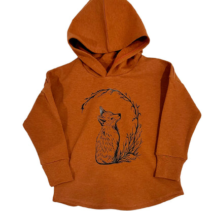 Fox Graphic Design on Rust Sweat Fleece Hooded T-shirt