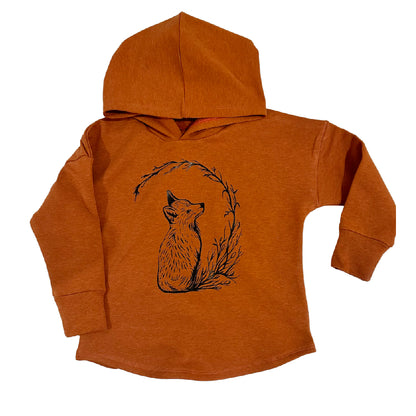 Fox Graphic Design on Rust Sweat Fleece Hooded T-shirt