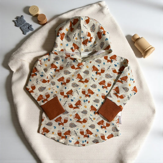 Fox Print Hooded T-shirt Organic Cotton