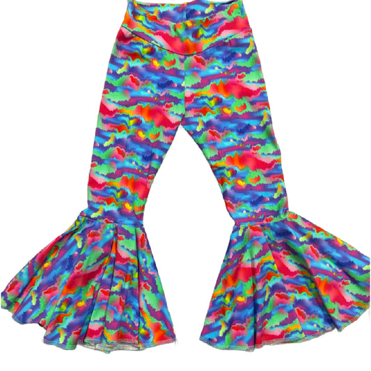 Neon Rainbow Print Circle Bell Bottom Pants