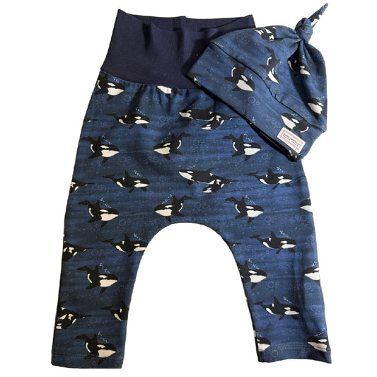 Blue Whale Baby Harem Pants & Hat Set