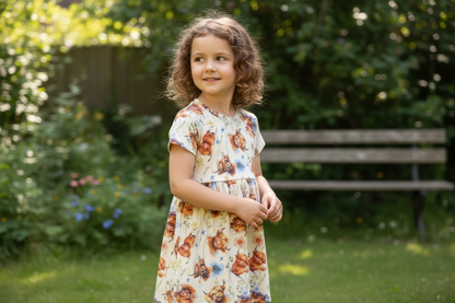Highland Cow Print Short Sleeve Play Date Dress Stretch Knit Organic Cotton