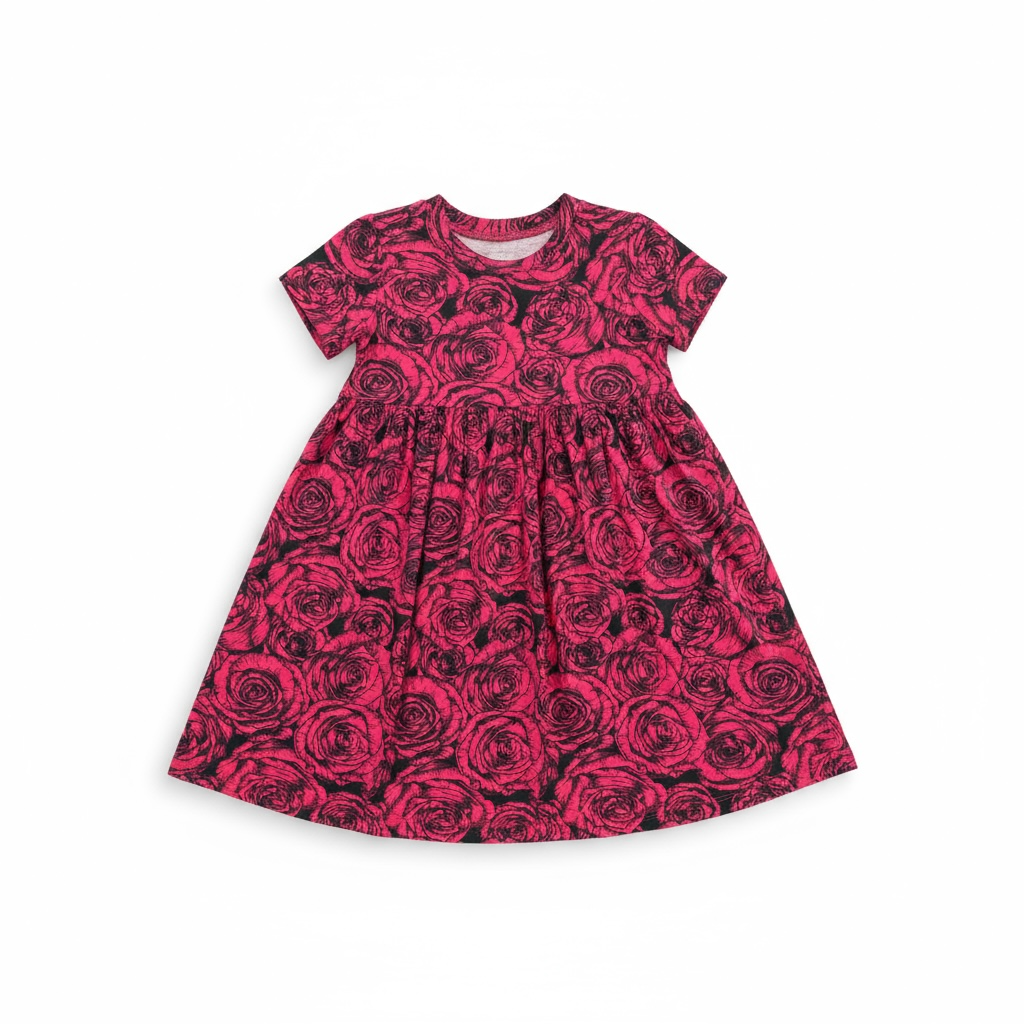 Magenta Floral Print Short Sleeve Play Date Dress Stretch Knit