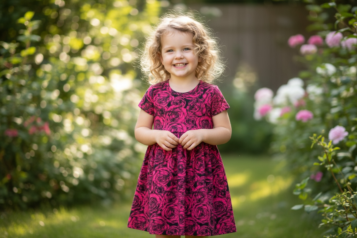 Magenta Floral Print Short Sleeve Play Date Dress Stretch Knit