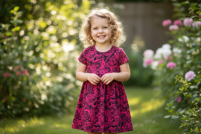 Magenta Floral Print Short Sleeve Play Date Dress Stretch Knit