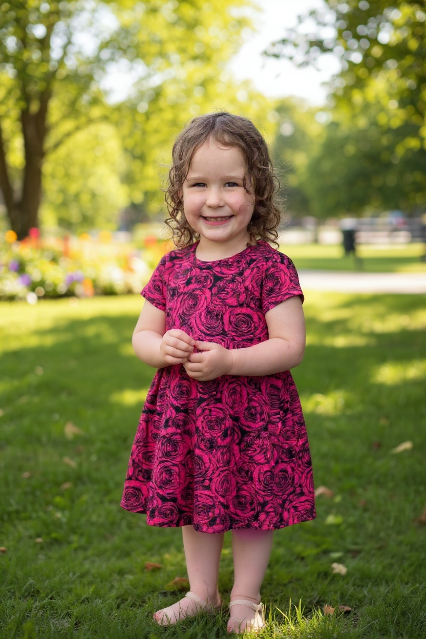 Magenta Floral Print Short Sleeve Play Date Dress Stretch Knit