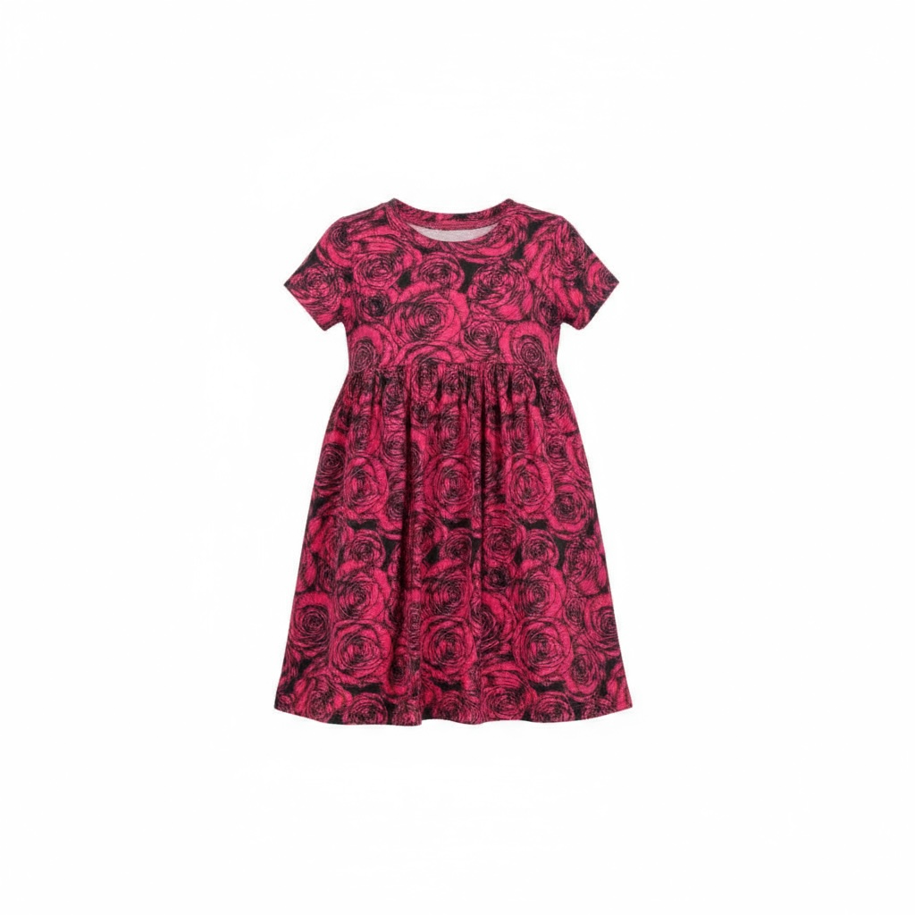 Magenta Floral Print Short Sleeve Play Date Dress Stretch Knit