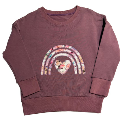 Purple Heart Rainbow Applique Sweatshirt Fleece Dolman Lounge Shirt