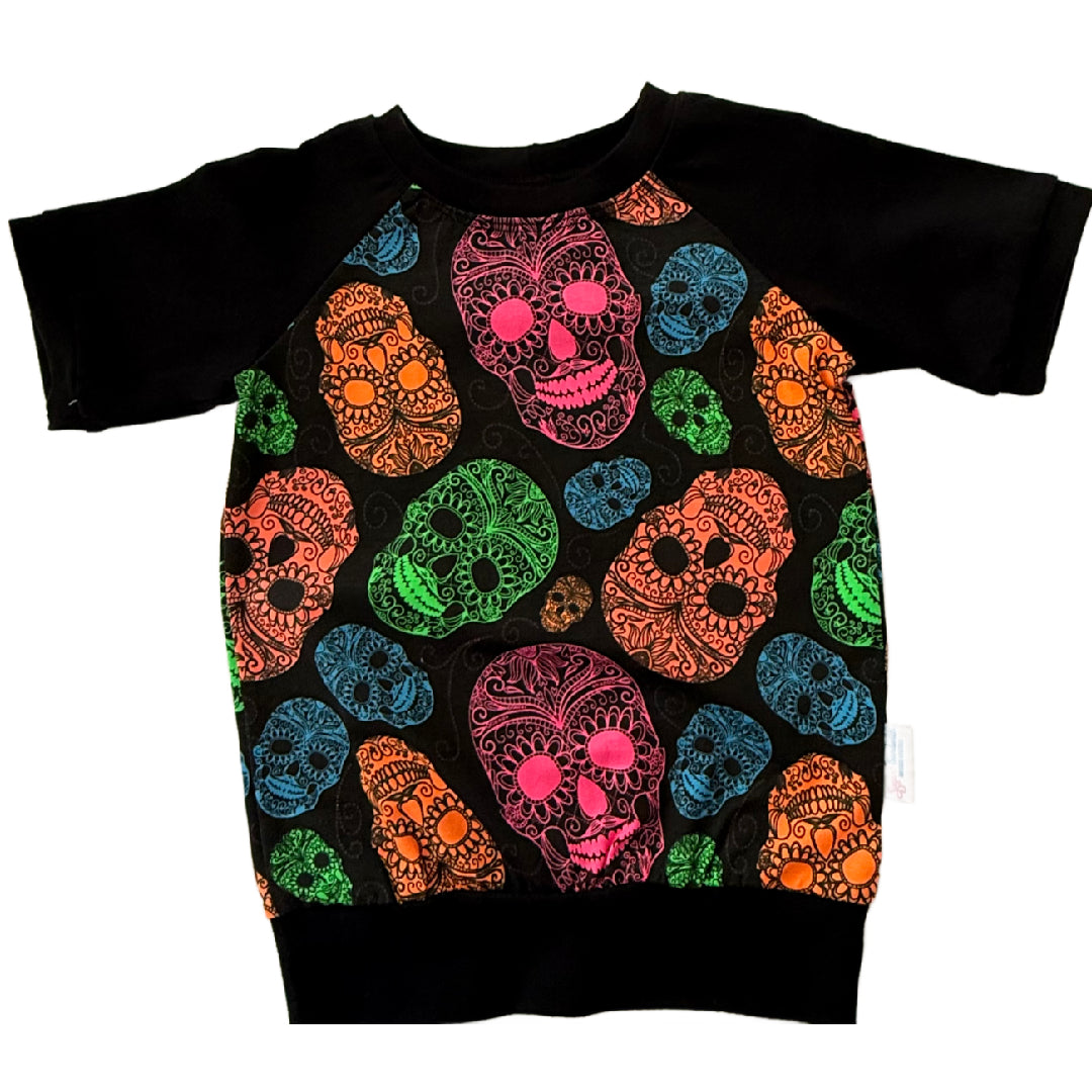 CLEARANCE Neon Multi-Coloured Skulls T-shirt Tee Raglan Short Sleeve