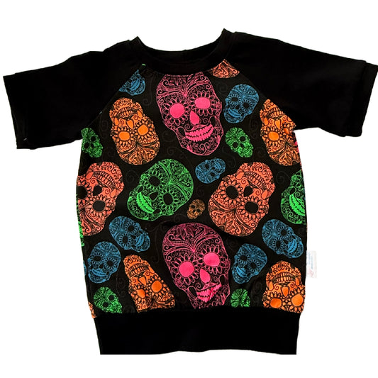 CLEARANCE Neon Multi-Coloured Skulls T-shirt Tee Raglan Short Sleeve