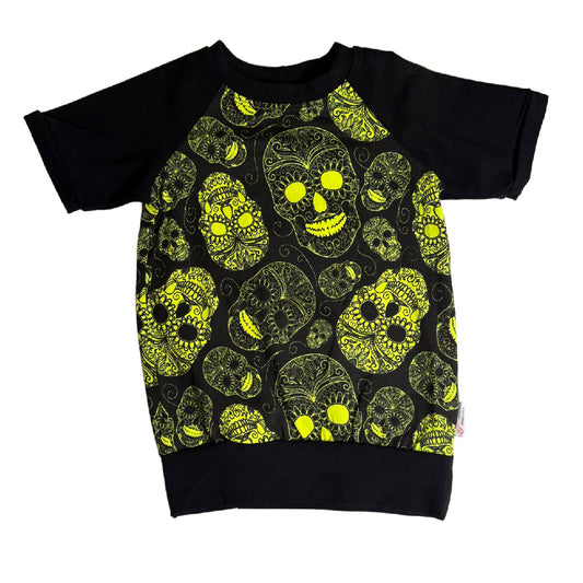 CLEARANCE Yellow Multi-Coloured Skulls T-shirt Tee Raglan Short Sleeve