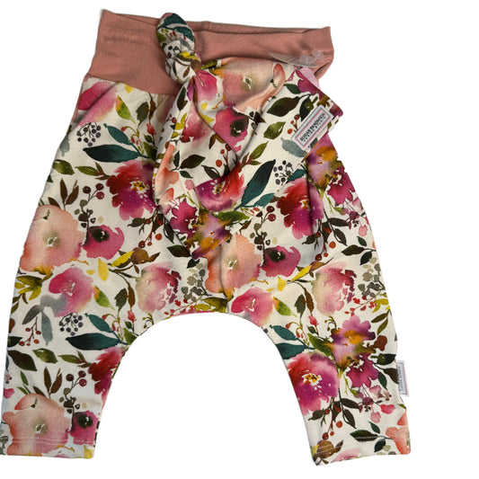 CLEARANCE Pink Floral 2-piece Set Grow Along® Harem Pants & Top Knot Hat Organic Cotton