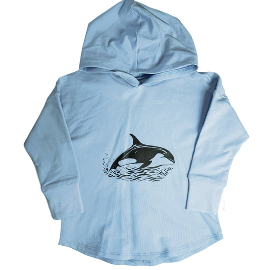 CLEARANCE Light Blue Whale Graphic Design on Grey Hooded T-shirt