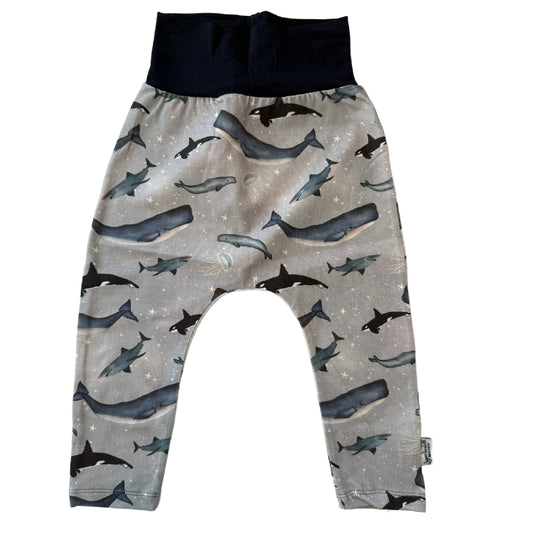 CLEARANCE Blue Whales TODDLER Harem Grow Along® Pants Organic Cotton