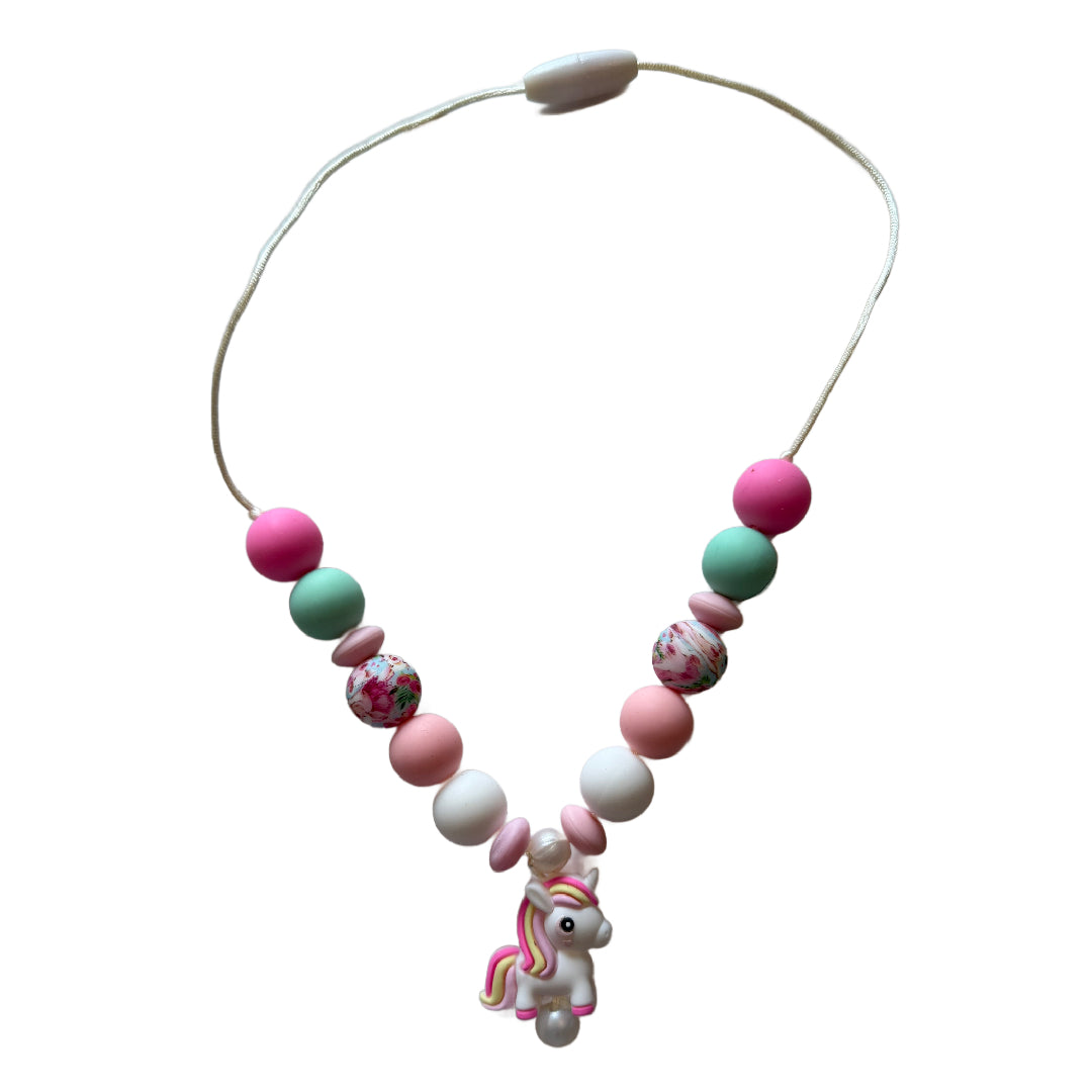 PINK UNICORN Little Lovelies Kids Silicone Bead Necklace - Playtime Dress-up Accessories