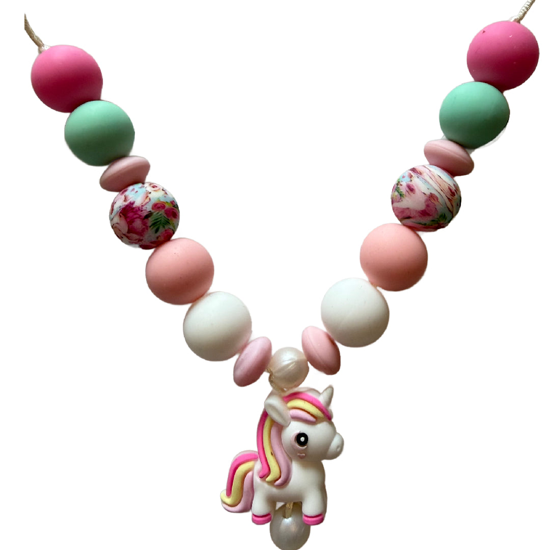 PINK UNICORN Little Lovelies Kids Silicone Bead Necklace - Playtime Dress-up Accessories