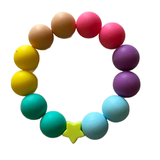 Bright Rainbow with Star Little Lovelies Silicone Bead Stretch Bracelet
