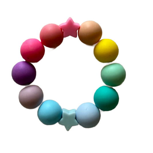 Bright Rainbow with Star Little Lovelies Silicone Bead Stretch Bracelet