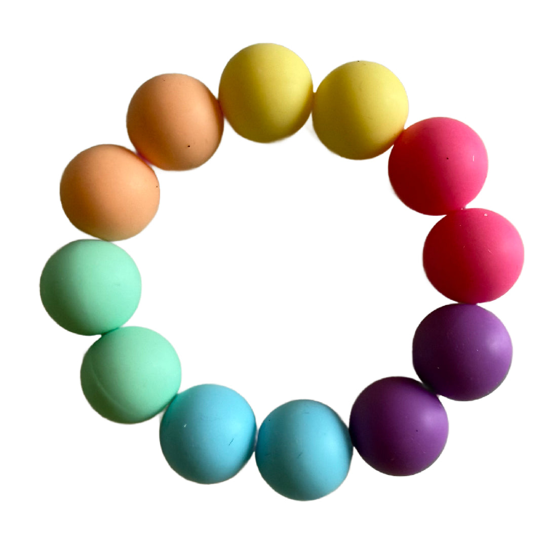 Bright Rainbow Little Lovelies Silicone Bead Stretch Bracelet