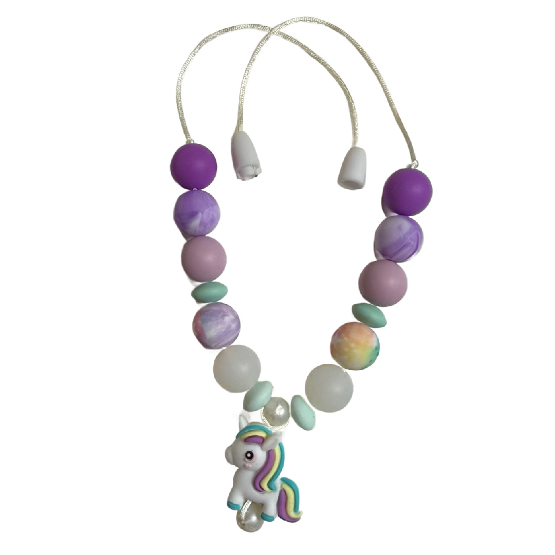 PURPLE UNICORN Little Lovelies Kids Silicone Bead Necklace - Playtime Dress-up Accessories