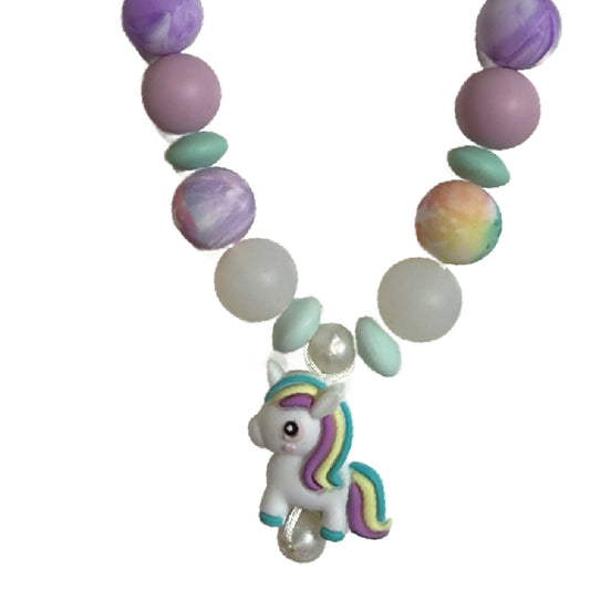PURPLE UNICORN Little Lovelies Kids Silicone Bead Necklace - Playtime Dress-up Accessories