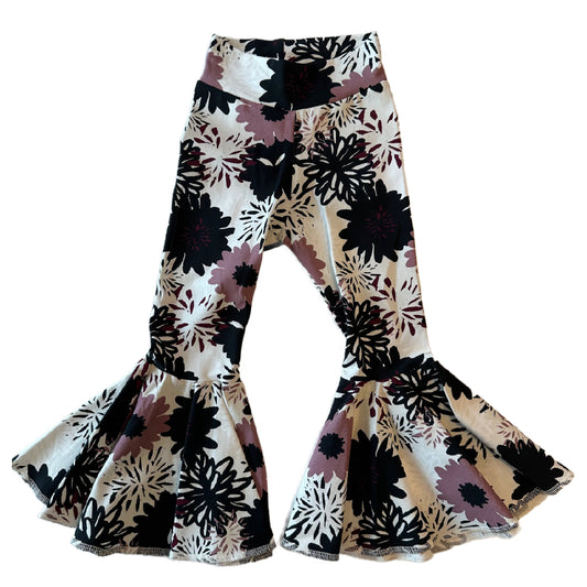 CLEARANCE Pink Black Flower Retro Print Bell Pants