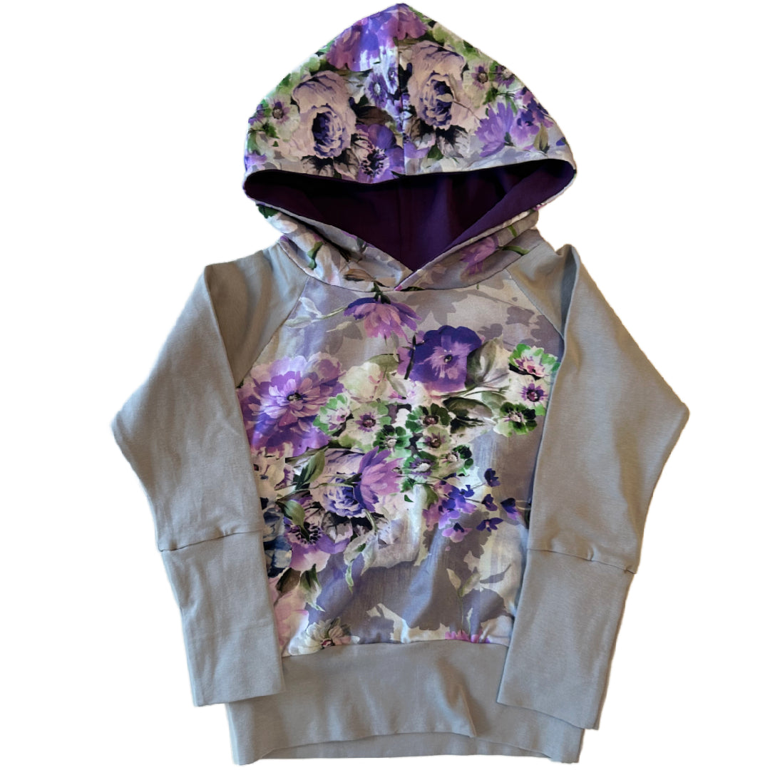 CLEARANCE Sudadera con capucha floral gris púrpura