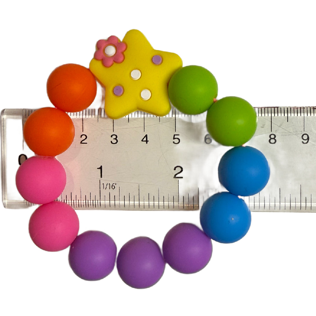Bright Rainbow with Star Little Lovelies Silicone Bead Stretch Bracelet