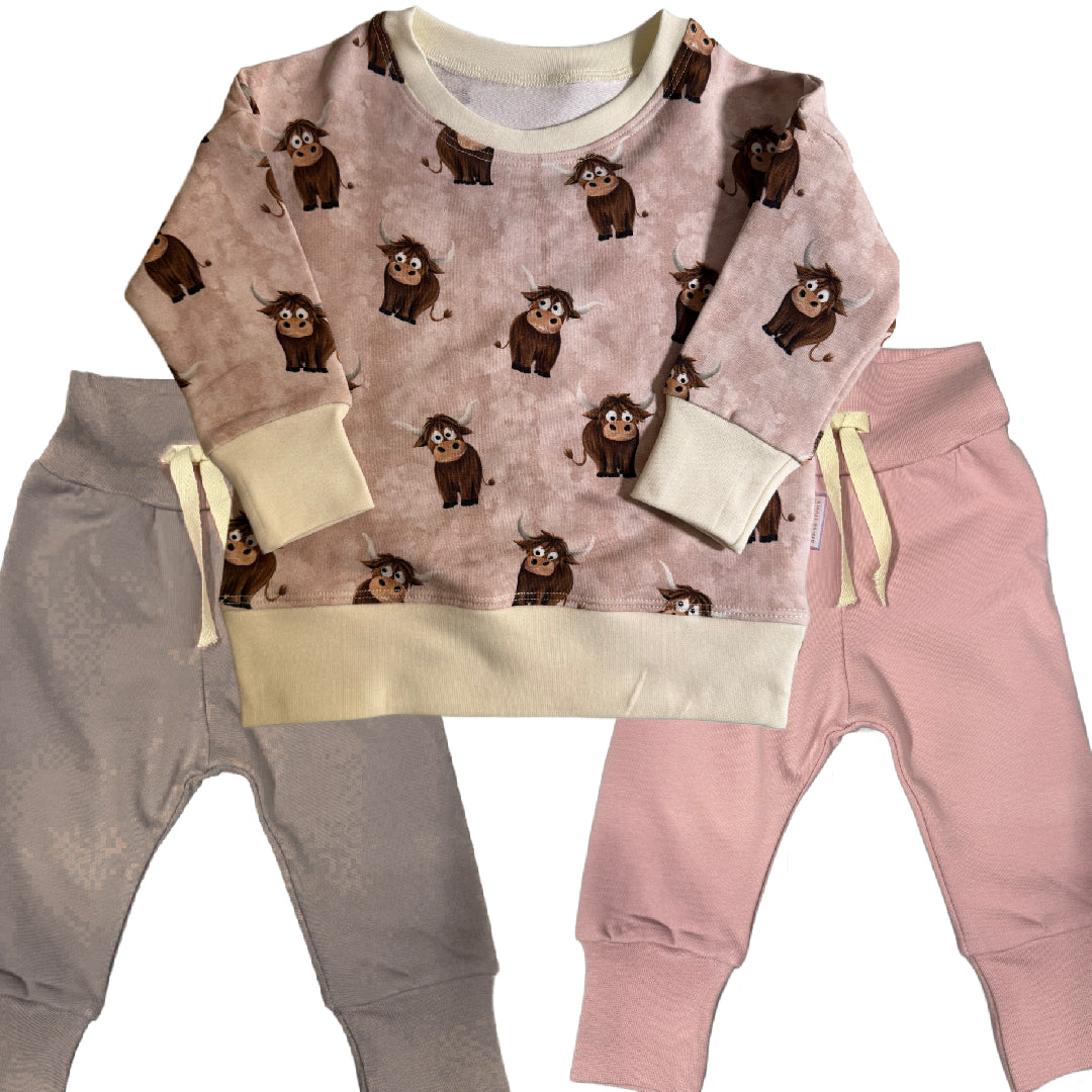 Taupe Highland COW Crew Neck Dolman Lounge Shirt