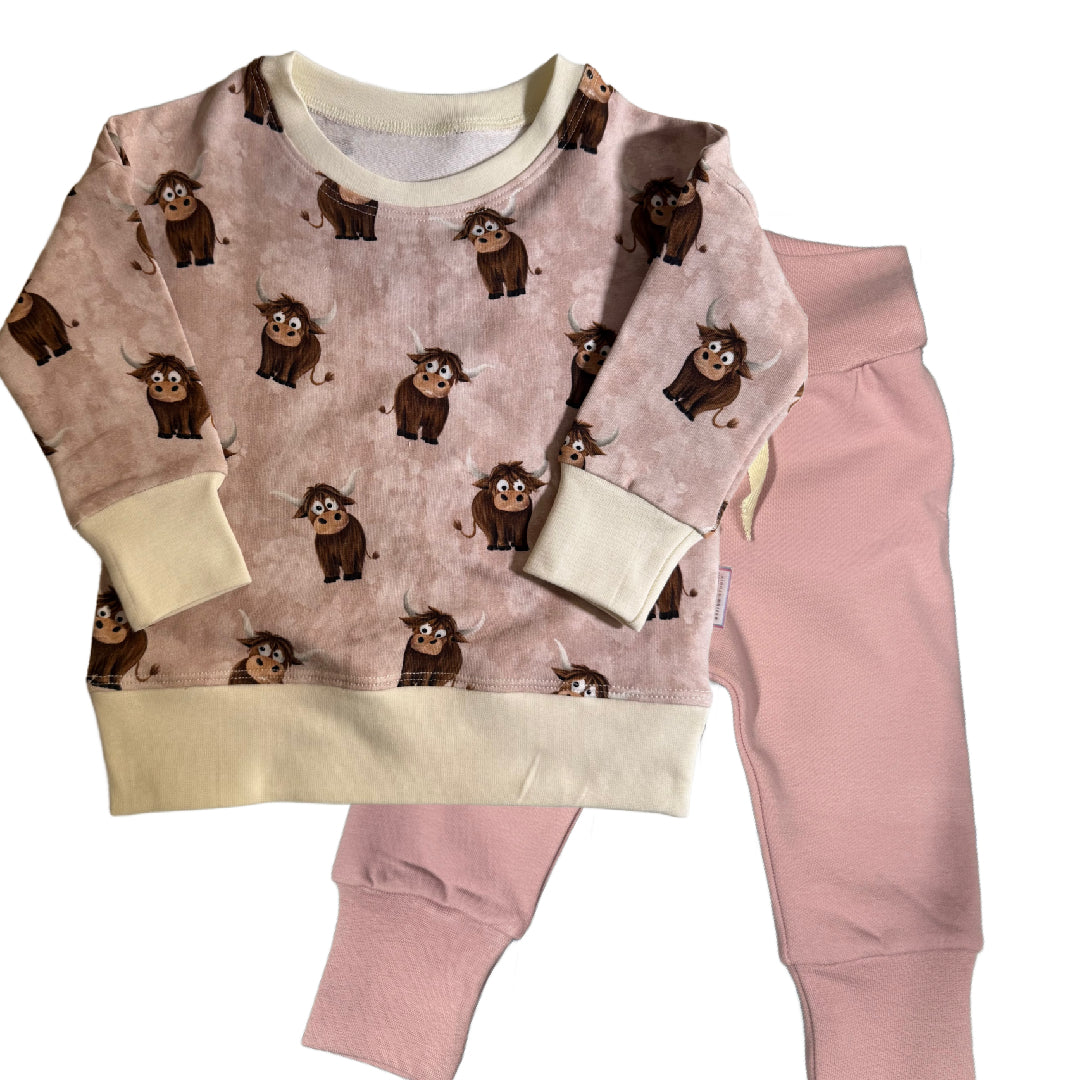 Taupe Highland COW Crew Neck Dolman Lounge Shirt