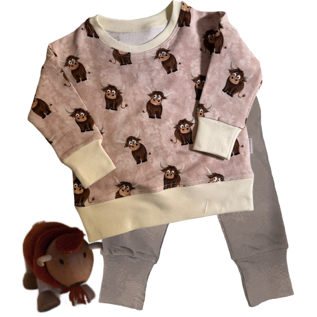 Taupe Highland COW Crew Neck Dolman Lounge Shirt