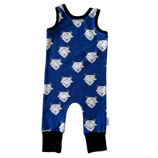 CLEARANCE Blue Wolf Snap-free Harem Rompers