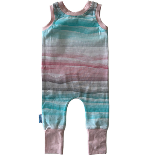 CLEARANCE Pink Mint Stripes Snap-free Harem Rompers