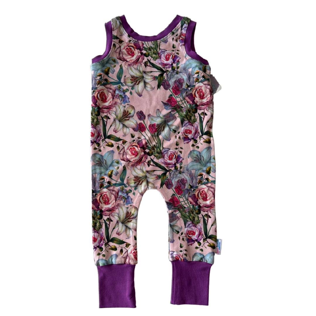 CLEARANCE Pink Floral Snap-free Harem Rompers