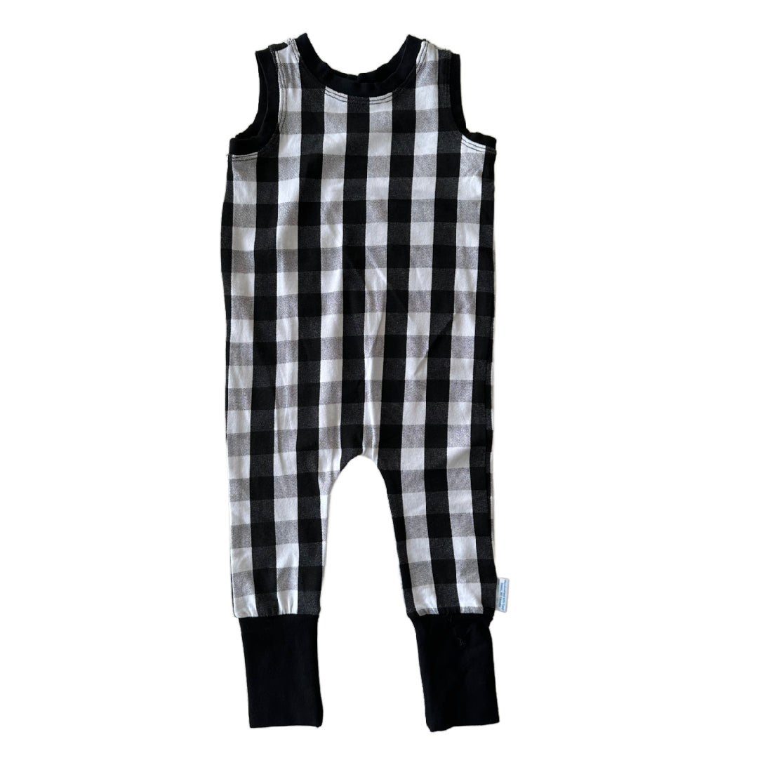 CLEARANCE Black White Checker Snap-free Harem Rompers