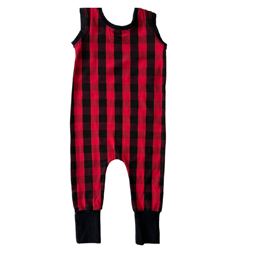 CLEARANCE Red Black Checkered Snap-free Harem Rompers