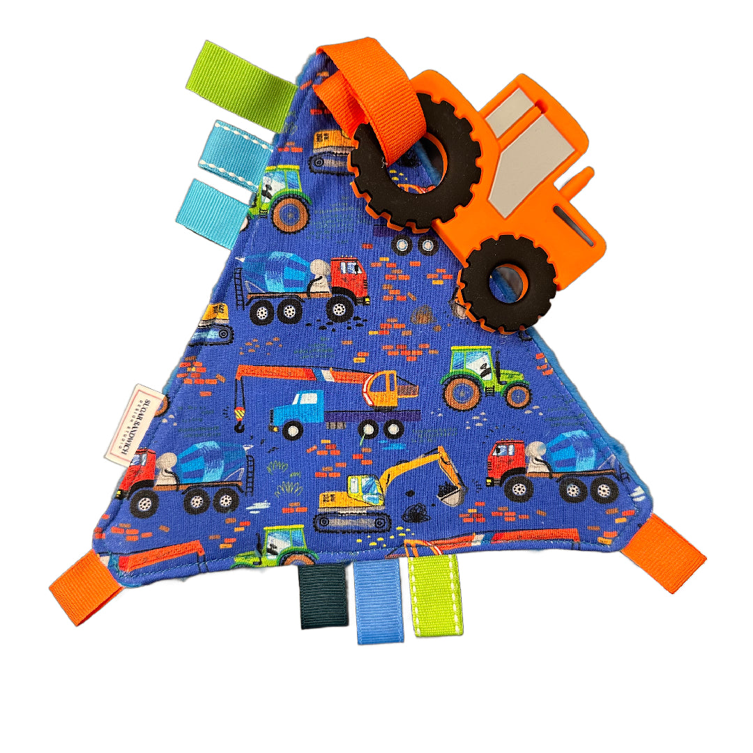 Tractor Triangle Shaped Crinkle Toy with Soother Clip Silicone Teether Food-safe Pendant