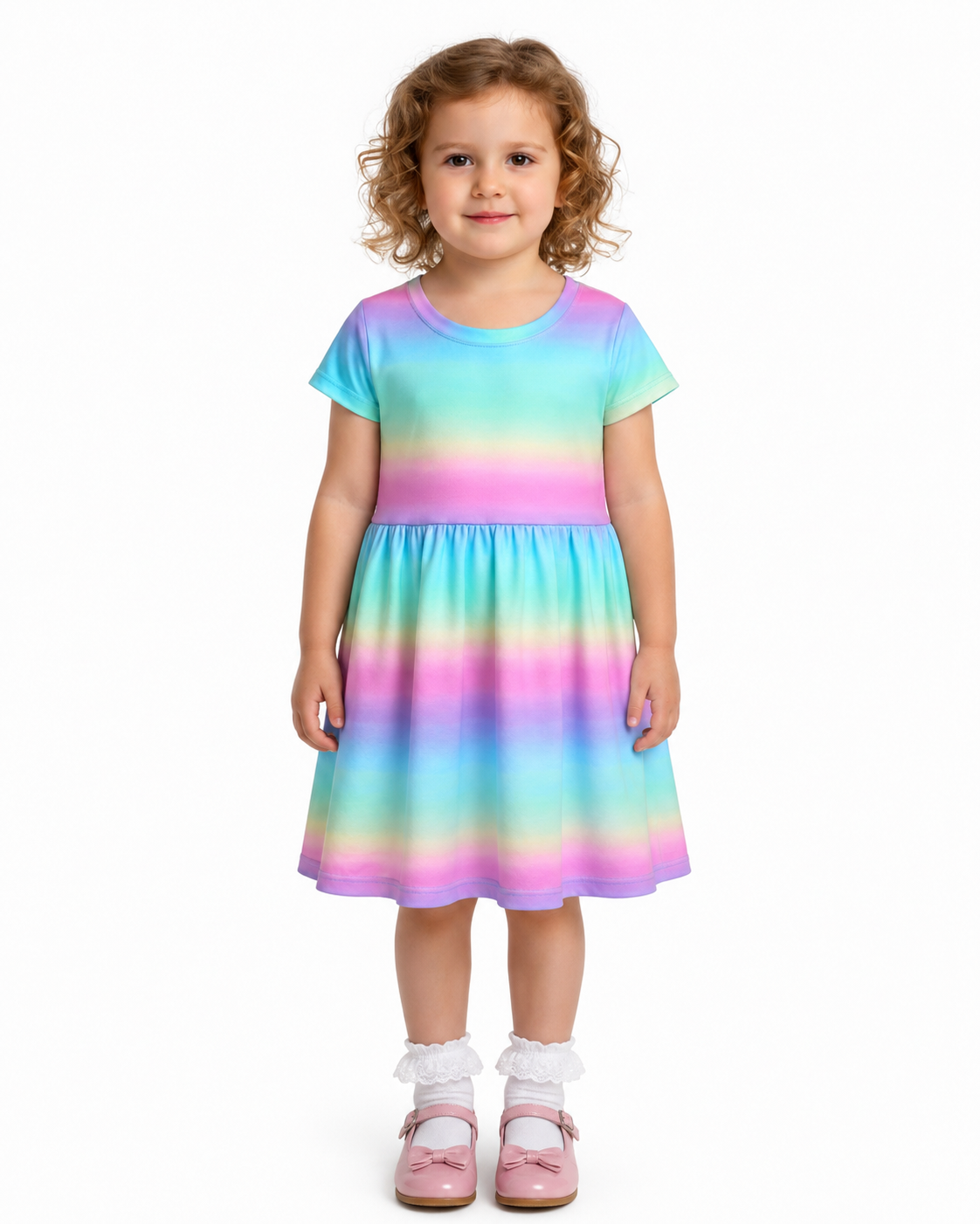Rainbow Short Sleeve Play Date Dress Stretch Knit