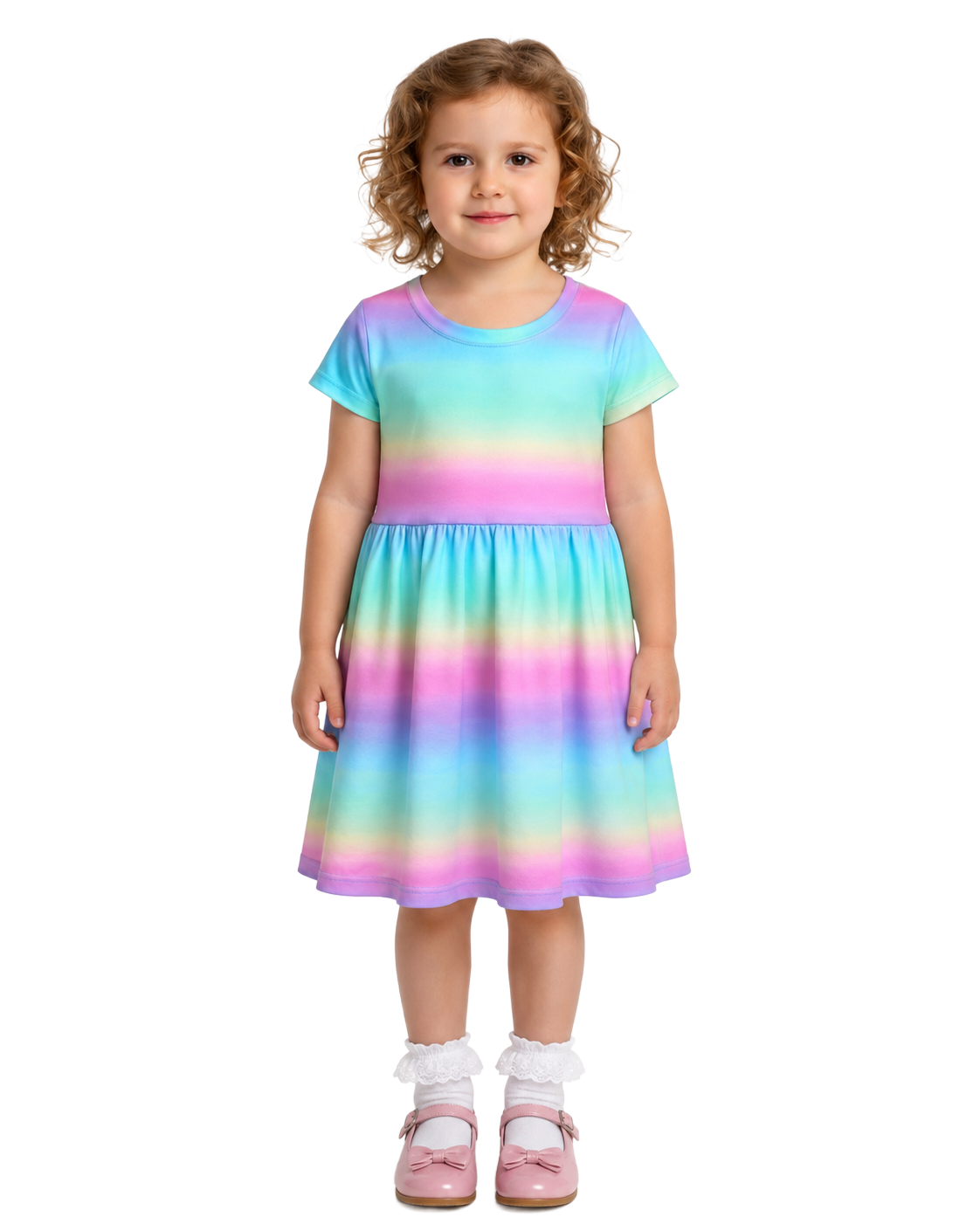Rainbow Short Sleeve Play Date Dress Stretch Knit