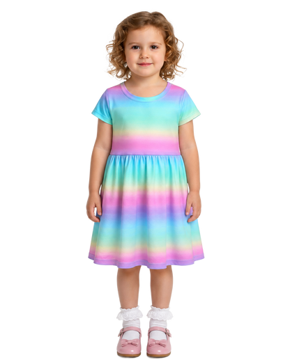 Rainbow Short Sleeve Play Date Dress Stretch Knit