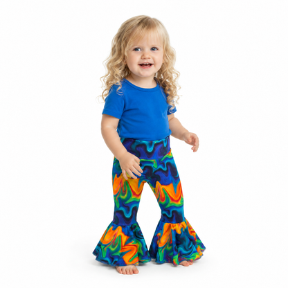 Dark Blue Vibrant Rainbow Twirly Circle Bell Pants